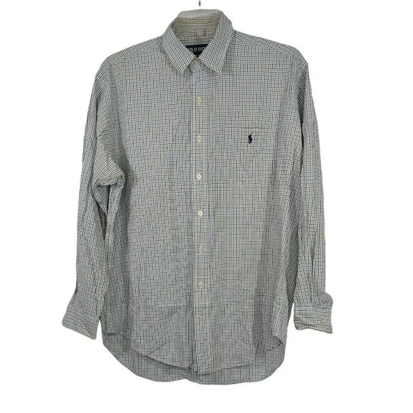 Polo Golf Ralph Lauren Lofting Cotton Button Up Shirt Size L Blue Plaid FLAWS - Picture 2 of 10
